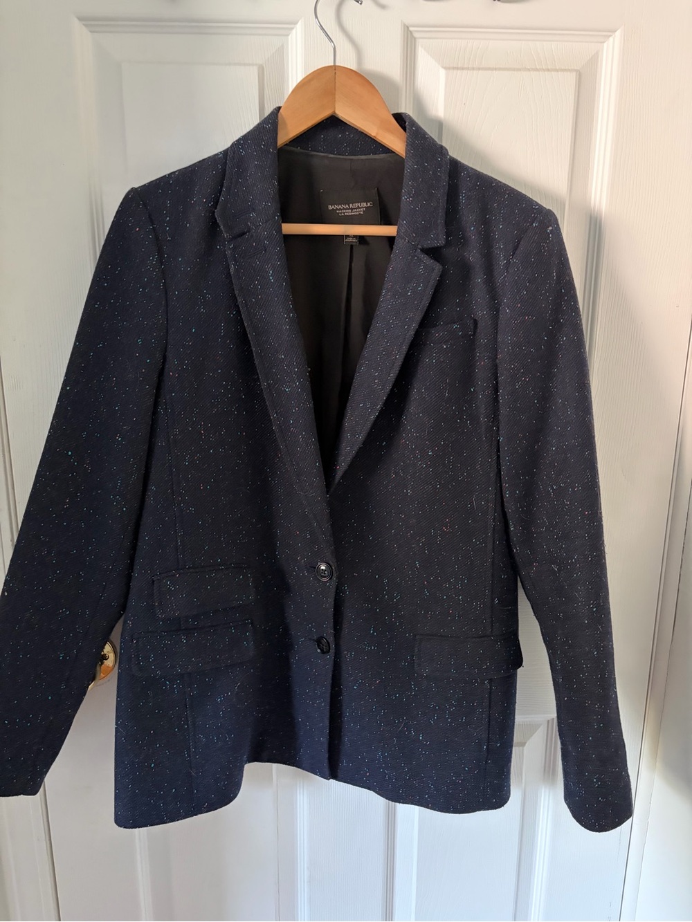 Banana Republic Navy Sparkle Tweed Two-Button Blazer